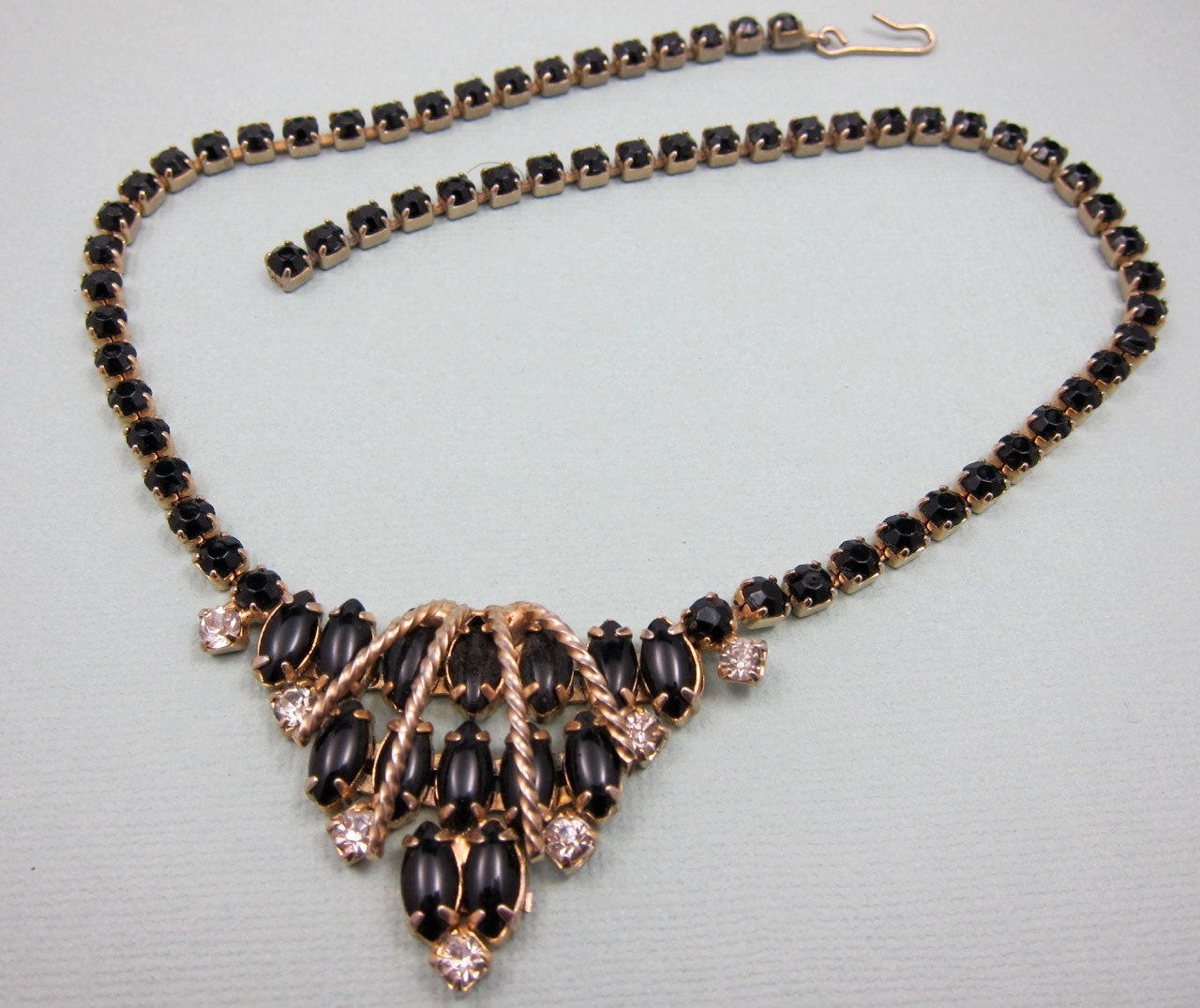 Art Deco Necklace Black Rhinestone Vintage