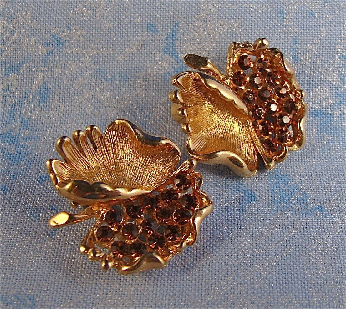 Gold Topaz Rhinestone Earrings BSK Vintage