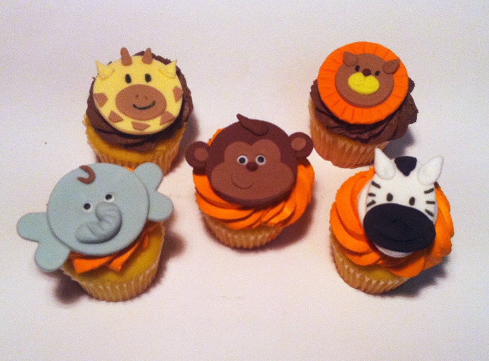 12 Jungle Cupcake toppers sorted, monkey, elephant, zebra & giraffe Il_170x135