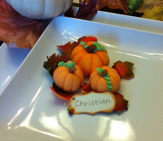 Pumpkin arrangement Thanksgiving Table Decorations and placement tags Il_570xn
