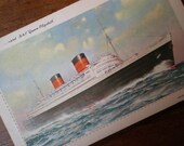 Travel PAPER EPHEMERA RARE Antique postcard 40s Queen Elizabeth Transantlatic Cunard Line Original Stationery Postcard