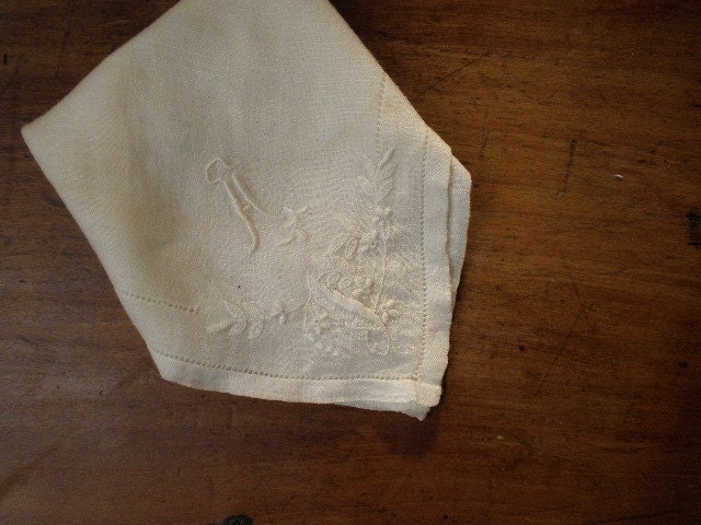 Antique White Handkerchief Monogram A