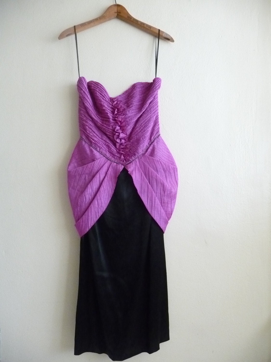violet purple and black strapless dress