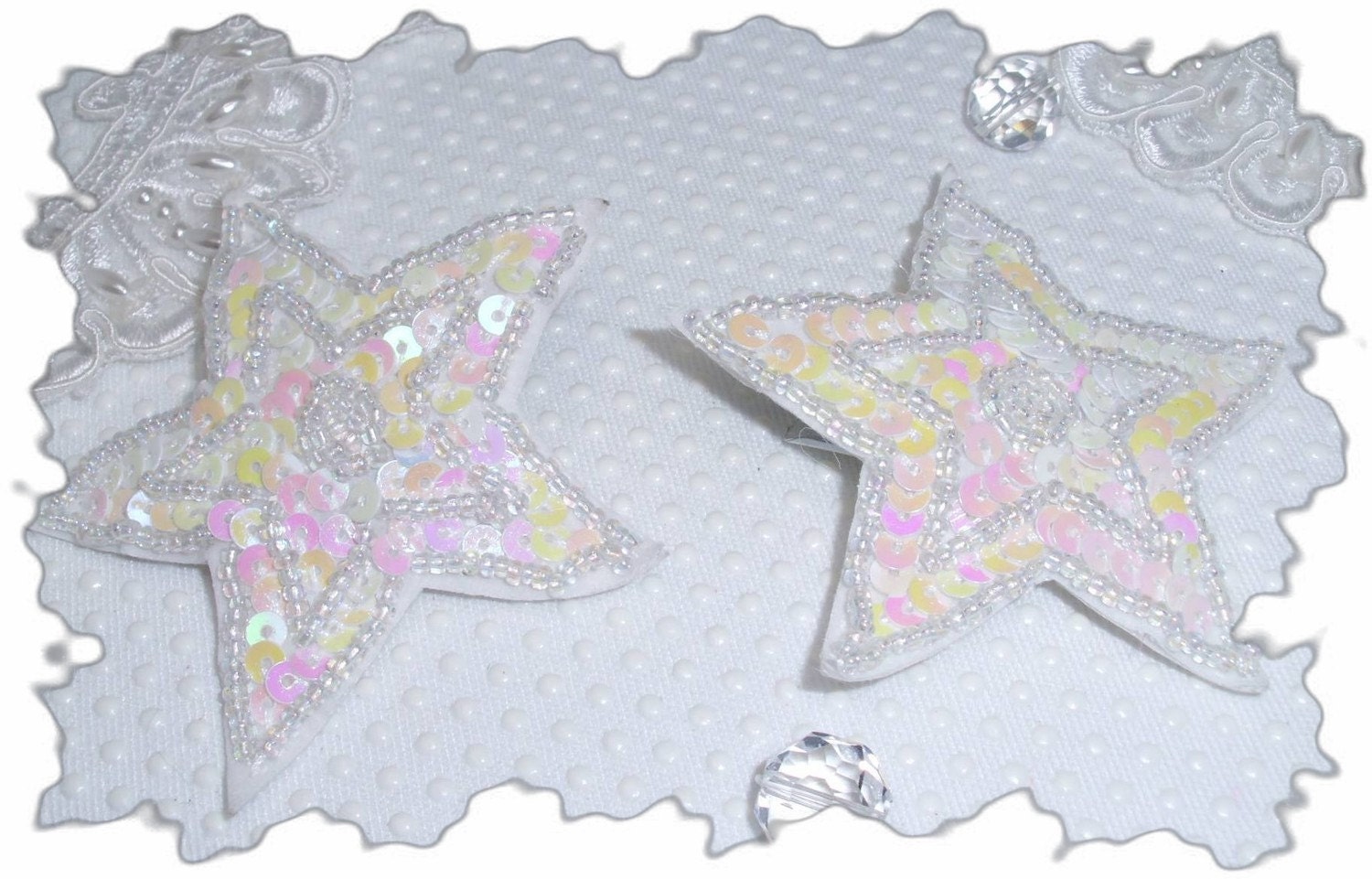 Celestial Star 2 in 1 Pin Brooch pair with Aurora borealis sequins in white... Bridal.. Summer wedding