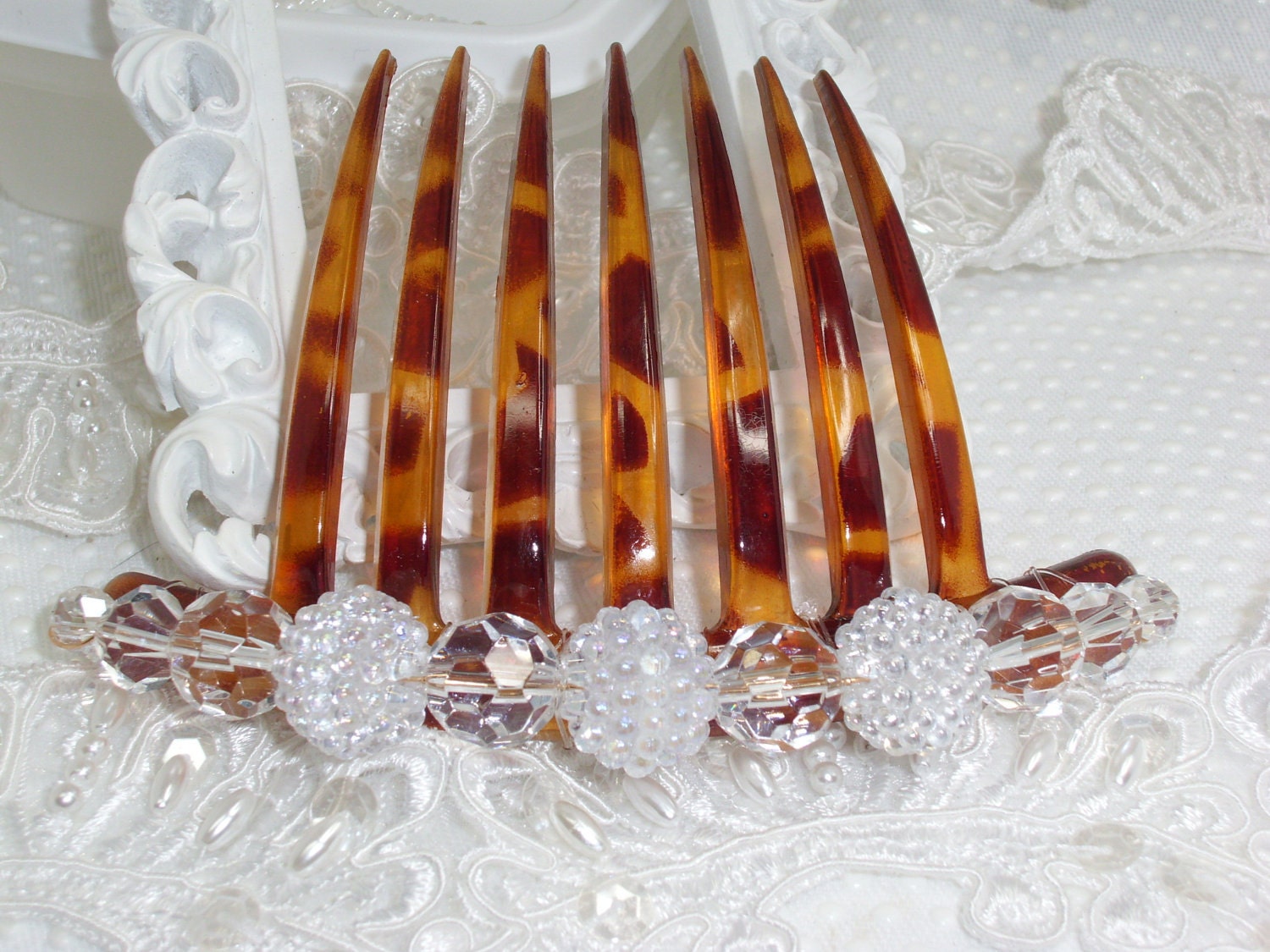 Hand beaded Clear Austrian Crystals and Berry Beaded French Twist Updo Hair Comb Fascinator