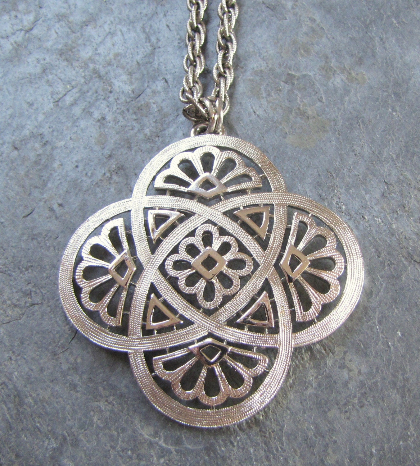 Vintage Trifari Celtic Knot Necklace Silver Tone - Signed