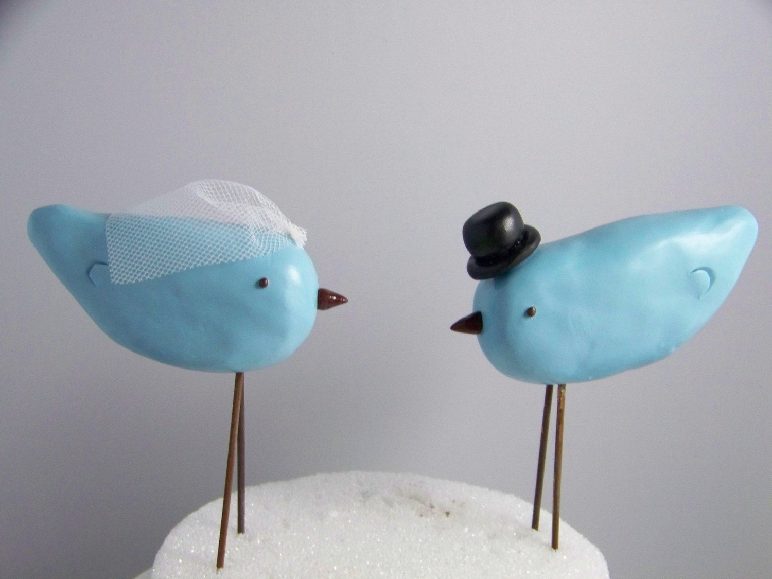 Rustic Lovebird Wedding Cake Topper with Top Hat and Veil - Wedding Decor - Colors of Choice