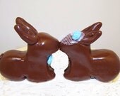 Cute Bunny Rabbit Wedding Cake Topper with Bow Tie and Birdcage Veil - Colors of Choice