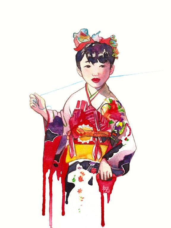 Kite Original Mixed Media Japanese painting