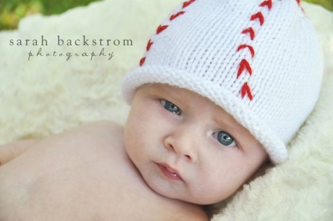 Hand Knit Baseball Baby HatTake Me Out to the Ball by UpNorthKnits