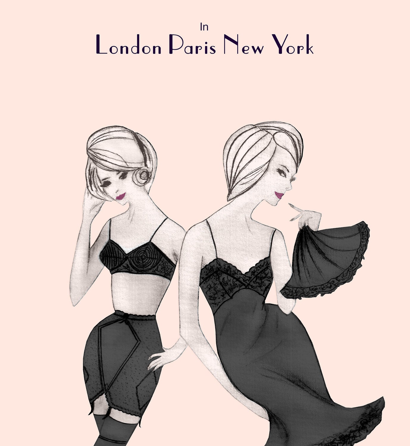 Wall art - Matte Print 8 x 9 - In London, Paris & New York - Pencil Drawing - Home Decor