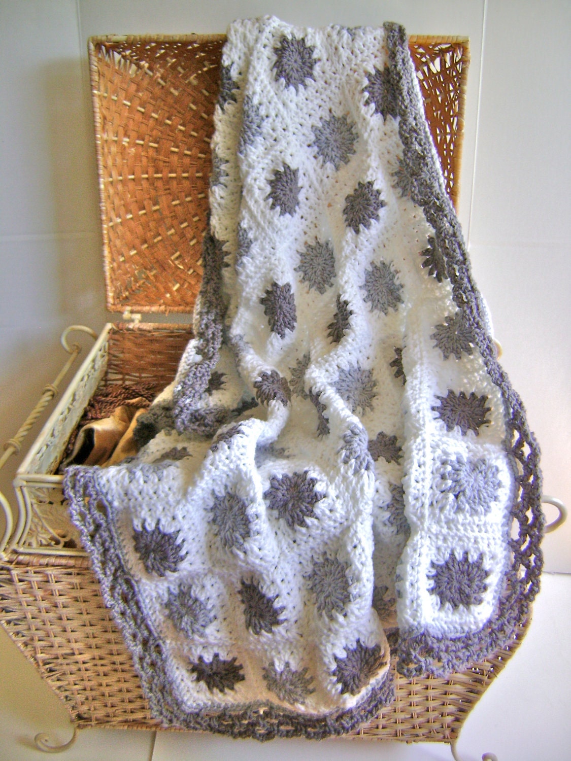 Hand Crocheted Grey Granny Baby Blanket - Luxury Gift for the Modern Mommy and Baby Nursery