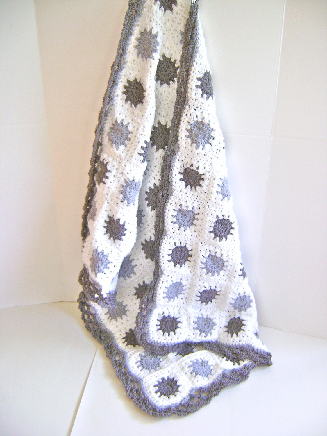 Hand Crocheted Grey Granny Baby Blanket - Luxury Gift for the Modern Mommy and Baby Nursery