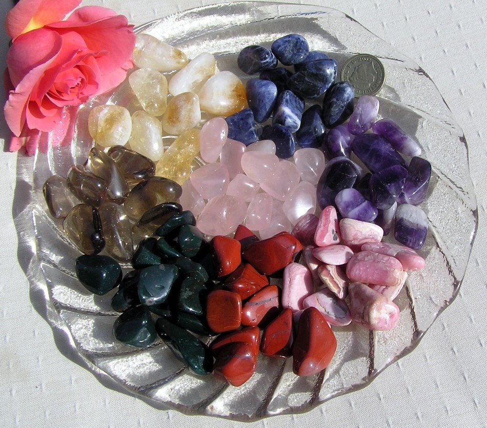 Chakra Set - Two of Each Crystal Tumblestones - Citrine, Sodalite, Quartz, Jasper and more