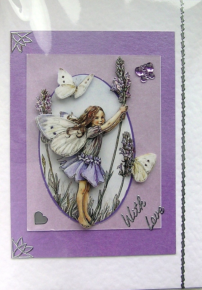 RESERVED - Lavender Fairy Hand-Crafted 3D Decoupage Card - With Love (1449)