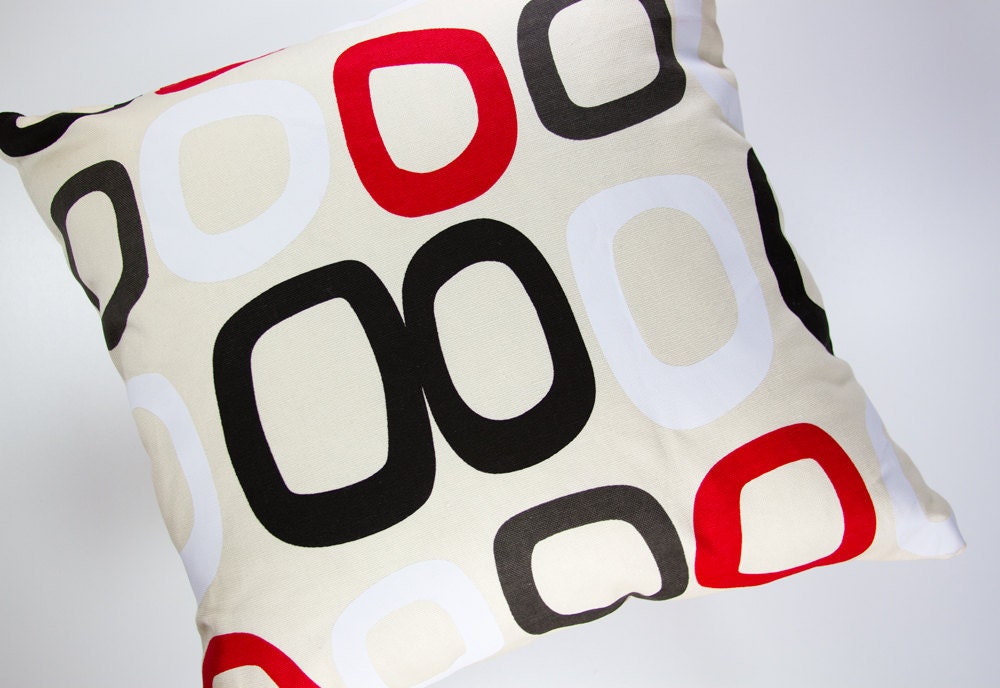 Reserved: Set of Three beige,red pillow covers 18x18. Beige with Red and Black Retro Squares