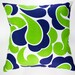 Two Green and Blue Throw  Pillow Covers 18x18. Bright Apple Green and Navy Blue printed cotton.