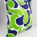 Two Green and Blue Throw  Pillow Covers 18x18. Bright Apple Green and Navy Blue printed cotton.
