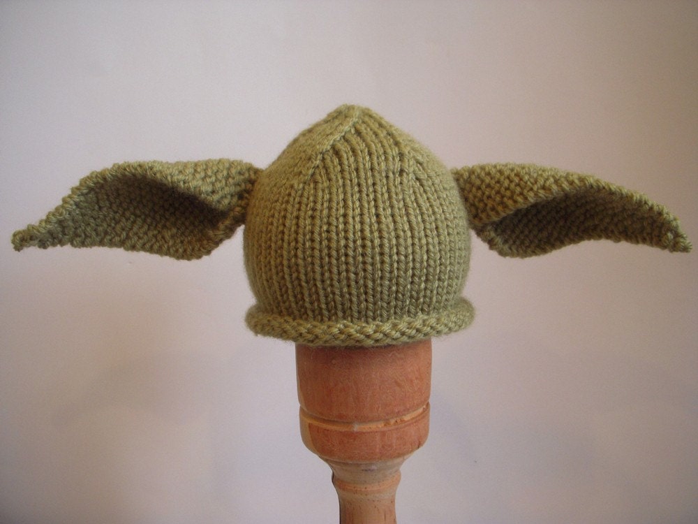 Yoda Inspired Hat, Hand Knit Youth Teen Adult Sizes, Perfect For Your Star Wars Fan, Halloween Costume, Knitted Newborn Photo Prop