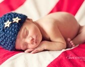 Hand Knitted Baby Hat,Chunky Wool Seed Stitch Button Hat, Knit Newborn Infant Photo Prop, Navy or U Choose Color, NB, 0-3 months