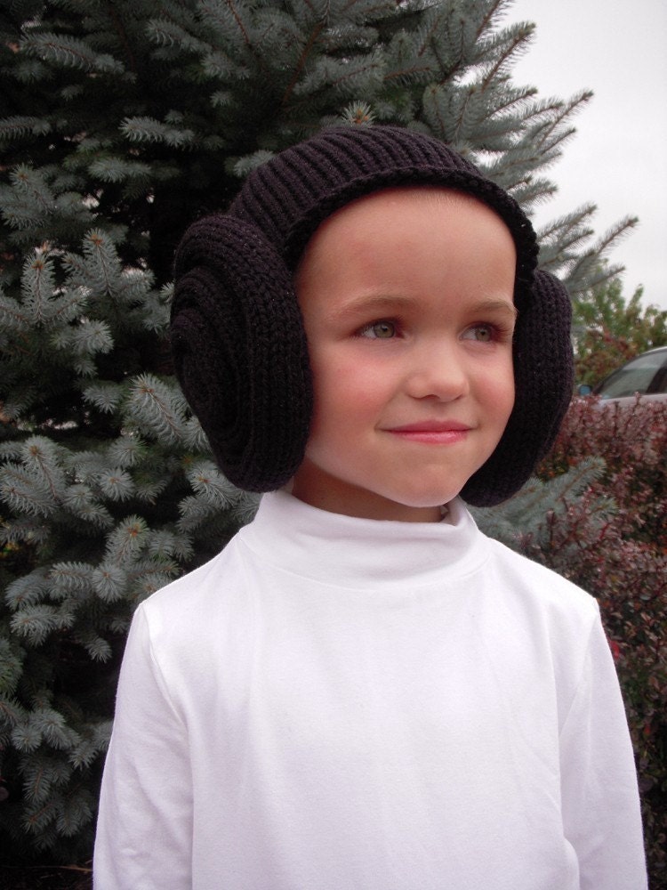 Knit Princess Leia Bun Hat, Wig, Costume, Black or Brown, Children, Toddler, Baby Sizes, Perfect For Star Wars Fan, Halloween or Photo Prop