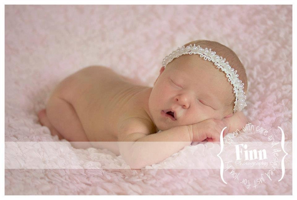 Baby Girl Head Band Halo Headband, White Lace, Pearl, Photo Prop, Newborn - Adult, Baptism, Christening, Wedding Accessory