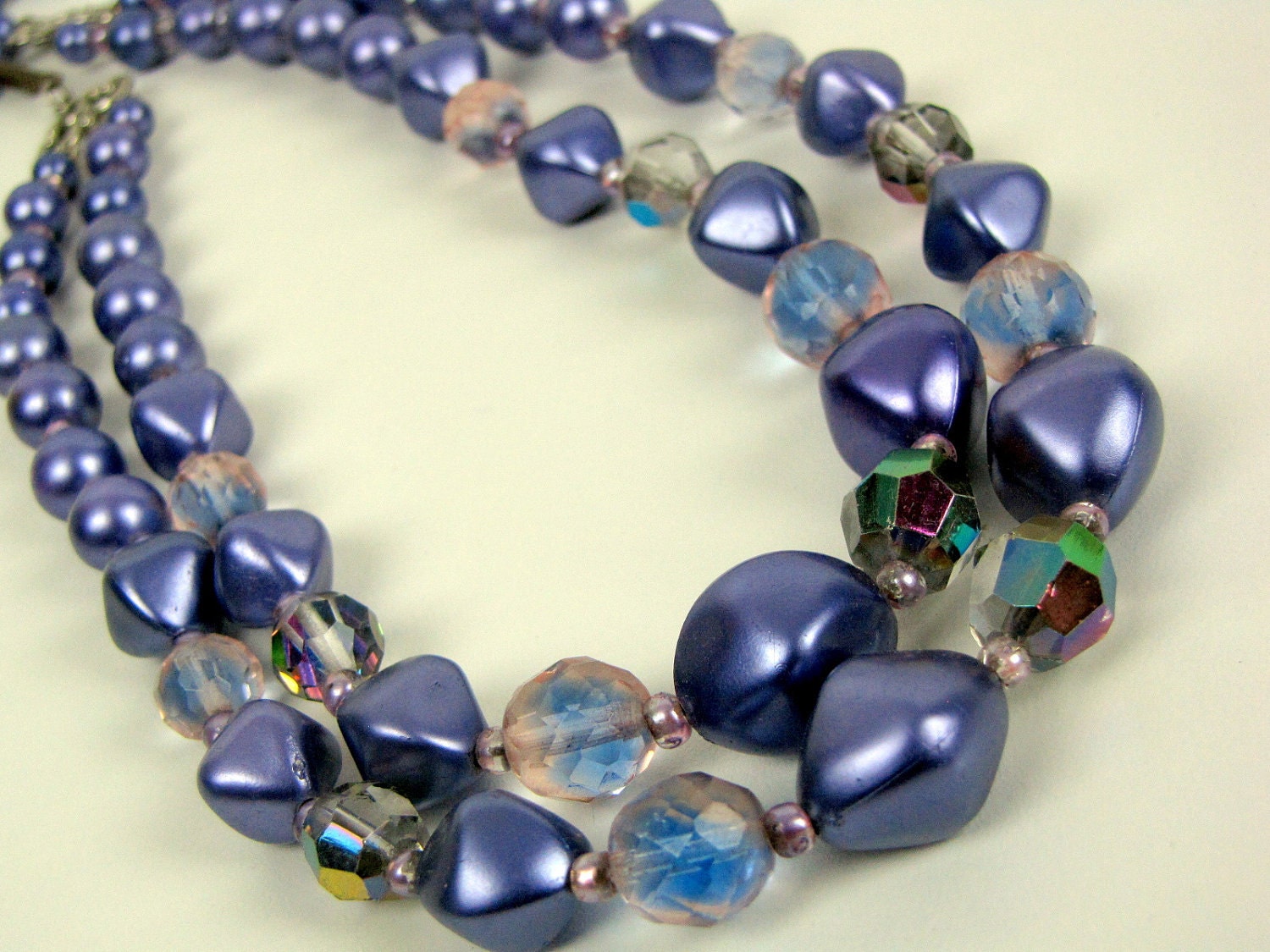 Vintage 1950s Necklace Purple Two Strand Beaded Choker by Kramer