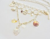 vintage Avon bib necklace multiple chains with beads rhinestones heart  lock and key