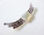 vintage pink rhinestones wings pin brooch with faux geometric pearl cabochon