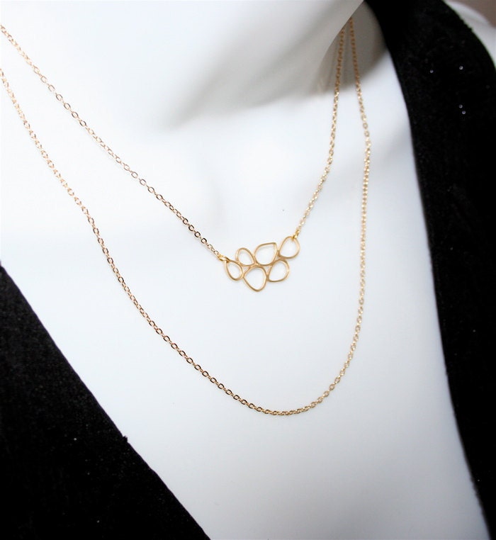 Gold Multiple Teardrop Rings Necklace with double layer chain - silver available