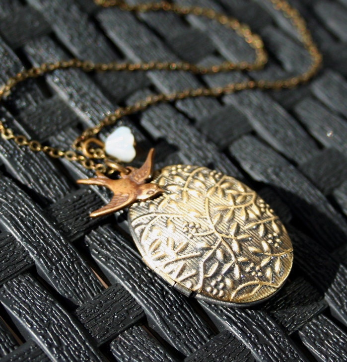 Bird and Locket Necklace with Flower