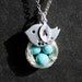 Bird and Nest Necklace, Personalized necklace, One Custom Initial, Great gift , Turquoise Eggs, Sterling Silver chain available