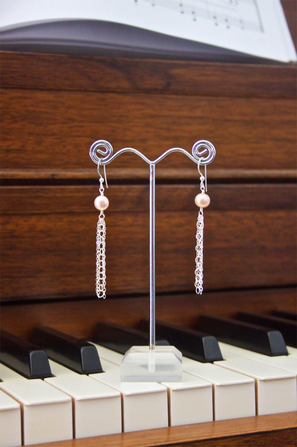 Silver Tassel Earrings with Pearls
