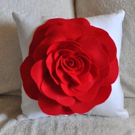Red Rose on White Pillow 14x14