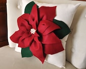 Holiday Decor Christmas Pillow Cranberry Poinsettia Pillow 14 x 14 Christmas Holiday Decor Decorative Pillow - bedbuggs