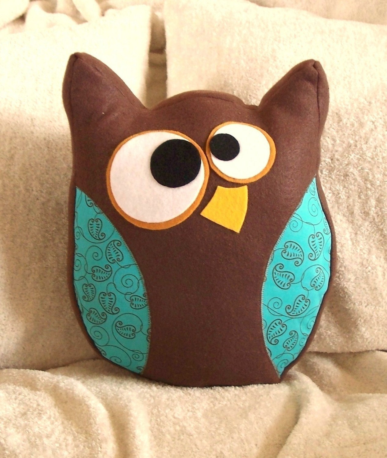 Hooter The Owl Pillow Blue and Brown Designer Limited Quantity