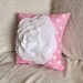 Rose Pillow White on Pink with White Polka Dot Pillow 14x14 Flower Pillow