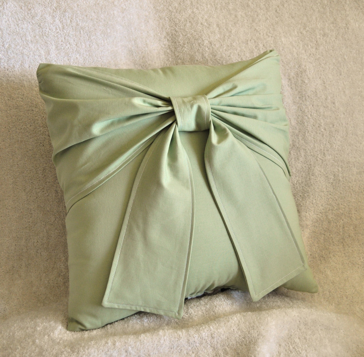 Sage Green Bow Pillow 14" x 14" Accent Pillow
