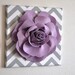 Wall Flower Decor -Lilac Rose on Gray and White Chevron 12 x12" Canvas Wall Art- Flower Wall Art