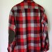 Vtg Pendleton Mens Plaid wool FLANNEL Shirt suede elbow M