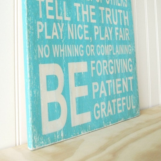 Aqua Family Rules Vintage Style Know You Are Loved RESERVED for Rebecca