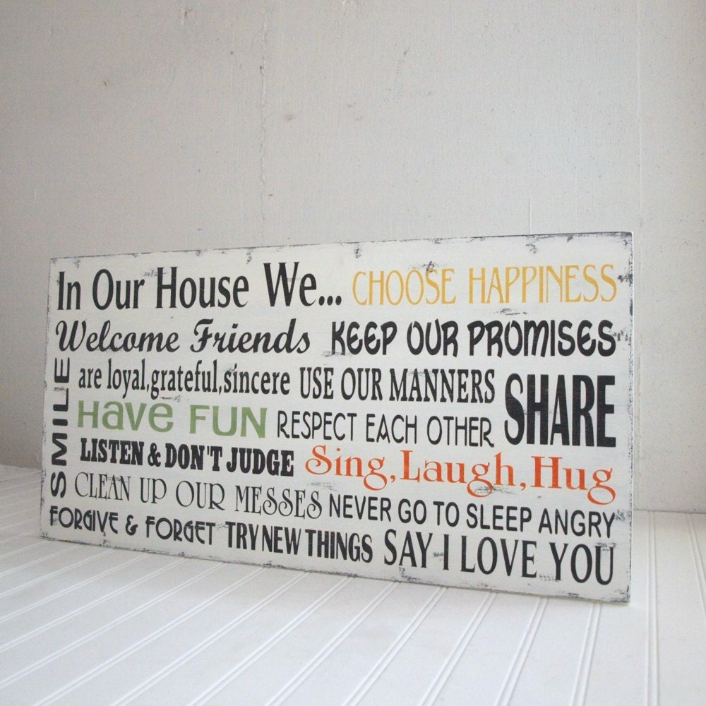 House Rules In Our House We.. Family Rules Wood Sign Horizontal - Large Size