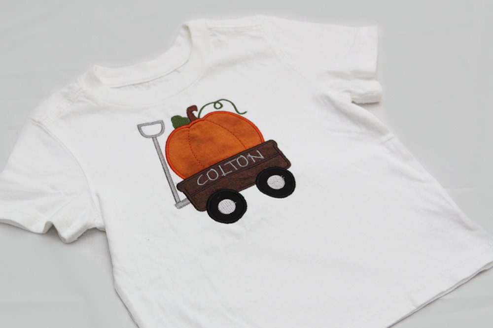 Pumpkin Shirt or Onsie - Personalized - Pumpkin in a wagon - You CHOOSE size and COLOR