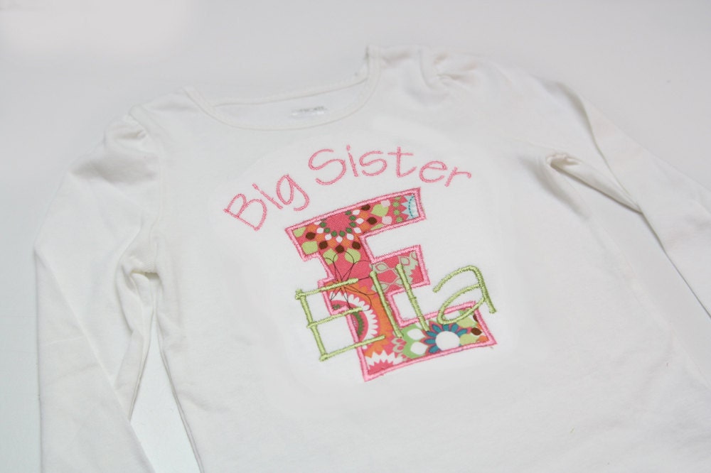 Big Sister Shirt, Little Sister Shirt - Personalized Initial Applique