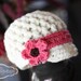 Girls Crochet Hat - Visor Beanie with Mary Jane strap - Girls Hat - Cream and pink