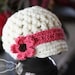 Girls Crochet Hat - Visor Beanie with Mary Jane strap - Girls Hat - Cream and pink