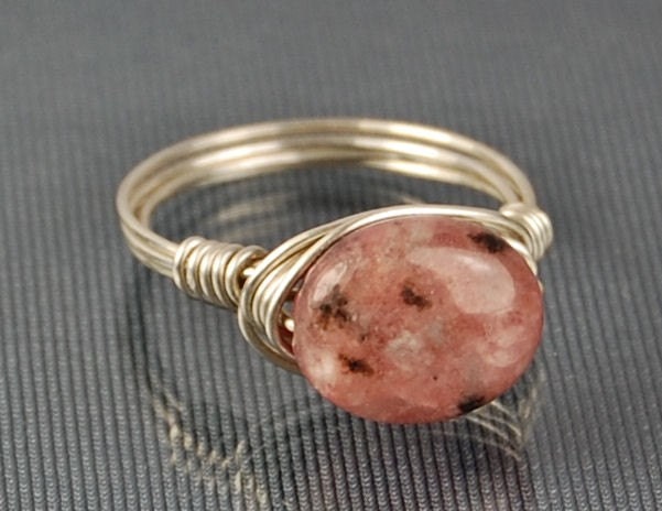 Sterling Silver Ring - Wire Wrapped Kiwi Jasper Gemstone- Any Size- Size 4, 5, 6, 7, 8, 9, 10, 11, 12, 13, 14