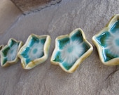 Tiny Ceramic Porcelain Star Flowers Glazed in Aqua Blue Green Home Decor, Handmade by Licia Lucas Pfadt