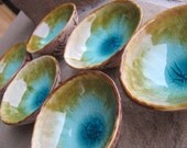 Ceramic Porcelain Bitty Bowls Wheelthrown Textured Aqua Blue Green and Brown, Handmade by Licia Lucas Pfadt