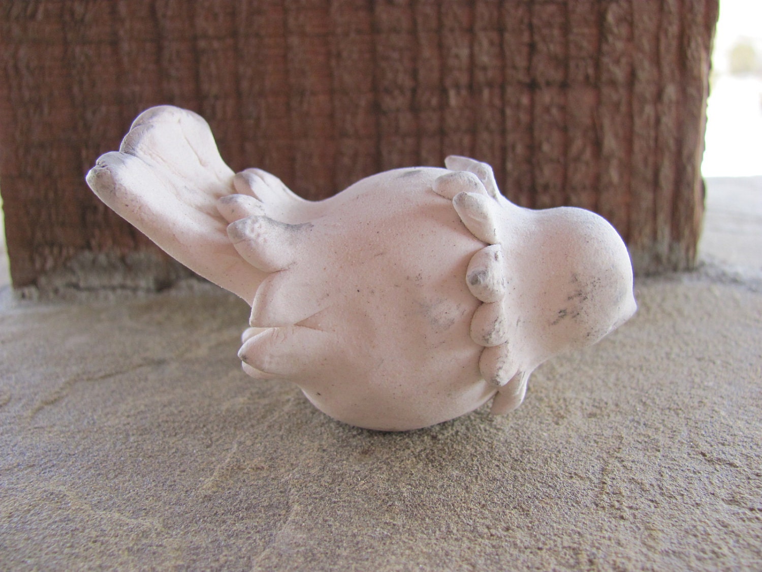 Bird Ceramic Porcelain Raku Pit Fired White Feathery Chickadee 25, Handmade by Licia Lucas Pfadt